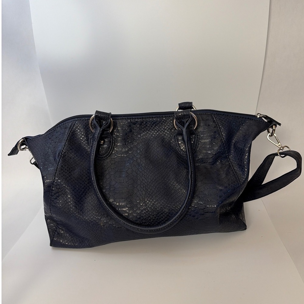 New York and Company Navy Blue Snakeskin Satchel Handbag Crossbody Bag NWT - Picture 3 of 11